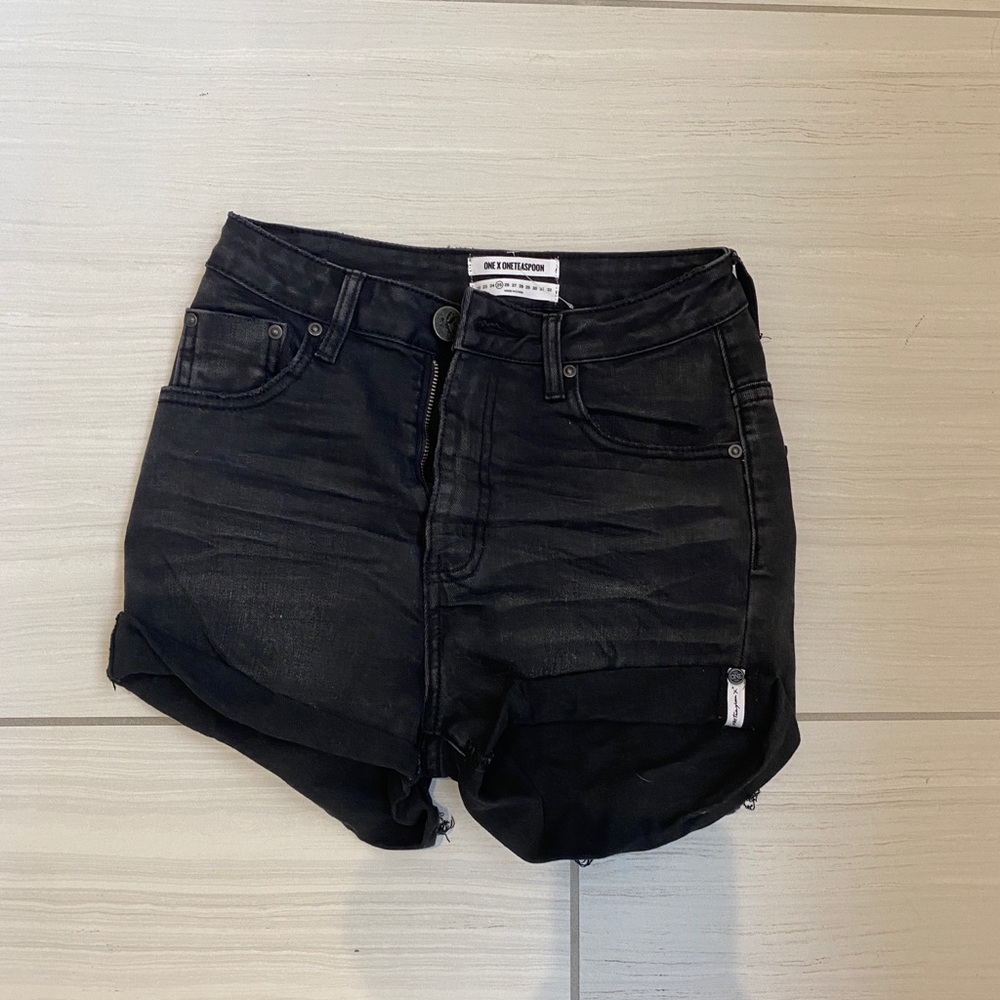 One Teaspoon high waisted black jean shorts W25